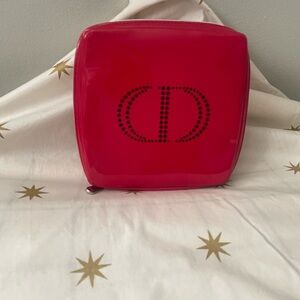CHRISTIAN DIOR CD Logo Makeup Cosmetic Bag Pouch Red Patent Leather